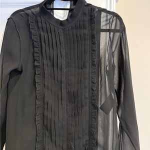 Sandro Sheer Black Ruffle Blouse